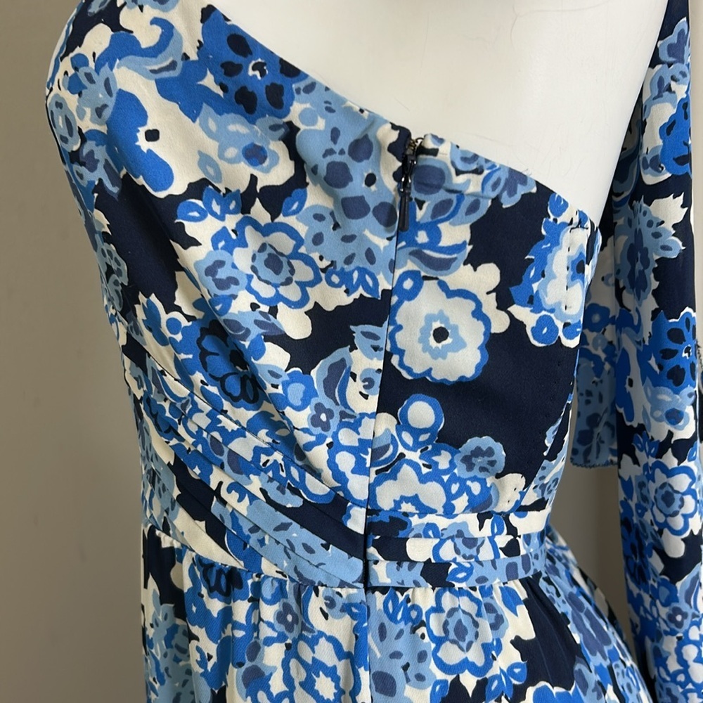 Tory Burch Silk Halter Neck Midi Dress Blue Floral Side Zip Pleated Sz 4 - Picture 7 of 16